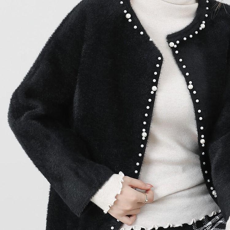 未使用級✨ルネ パール ジップ ノーカラー フリル ジャケット ブラック ニット 未使用級✨ルネ パール ジップ ノーカラー フリル ジャケット ブラック