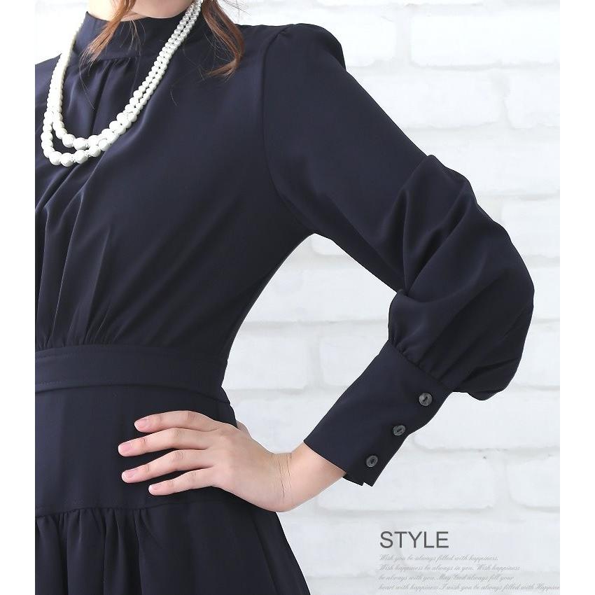 パーティードレス 袖あり 結婚式 ワンピース 長袖 ミモレ丈 20代 30代 40代 大きいサイズ 秋冬 発表会 演奏会 同窓会 謝恩会 着やせ パーティードレス 通販