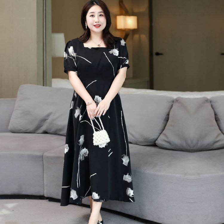 パーティードレス 大きいサイズ 花柄プリント 結婚式ワンピース 袖あり