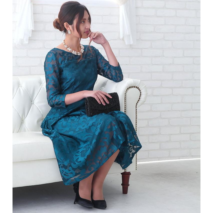 パーティードレス 発表会ドレス 結婚式 ワンピース 袖あり レース