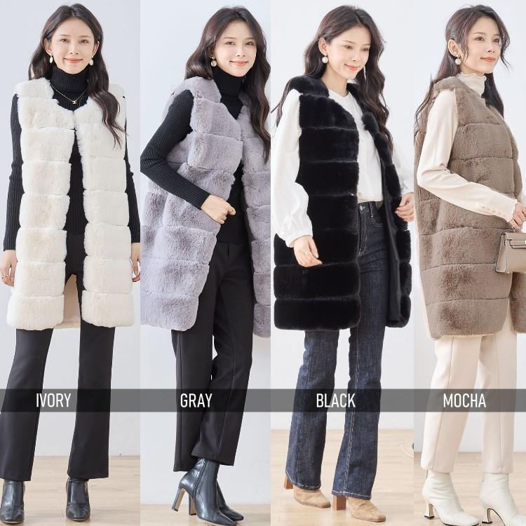 フェイクファーロングベスト レディース コート アウター エコファー