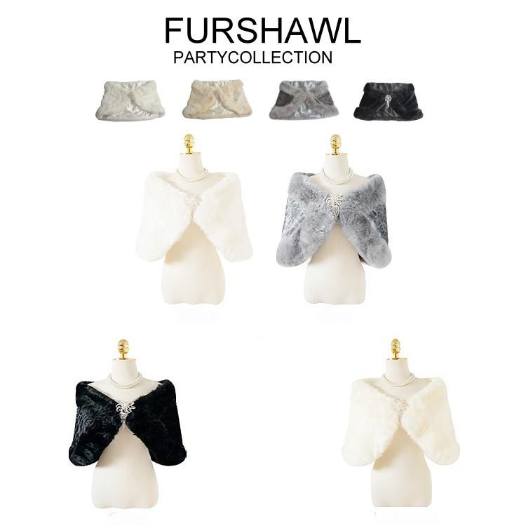 新品❤️ブローチ付き♪ファーケープ グレー&プリーツドレス ネイビー