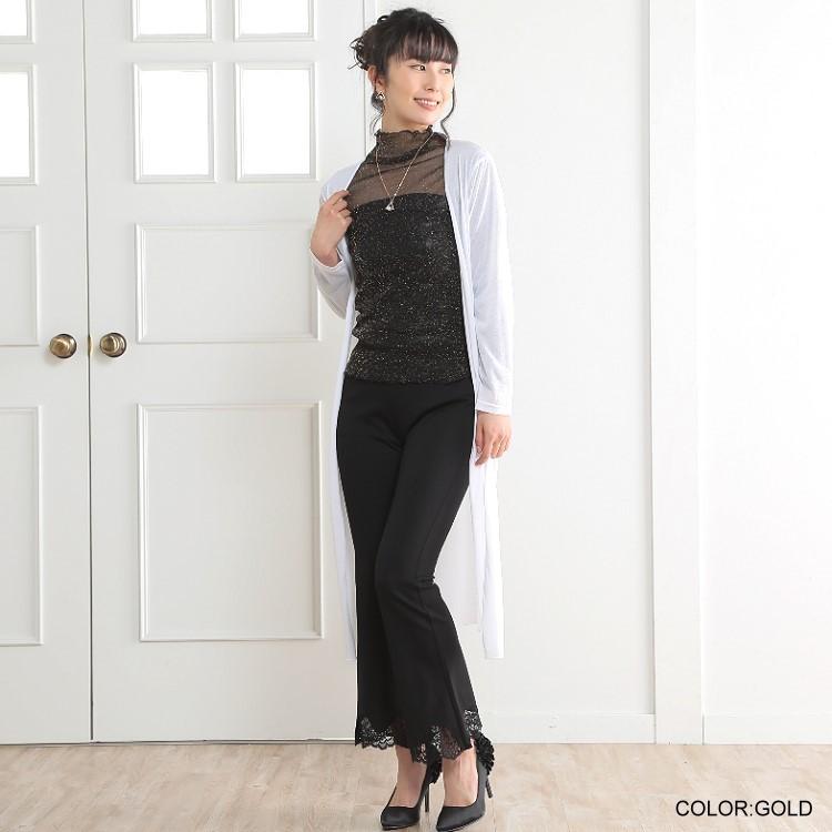 シースルートップス メロウシアーハイネックトップス ラメ入り