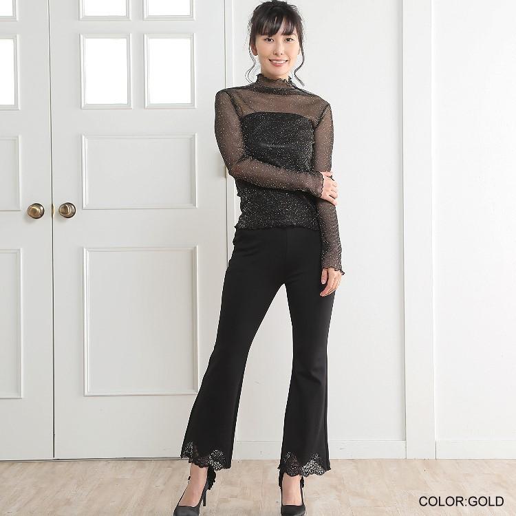 シースルートップス メロウシアーハイネックトップス ラメ入り