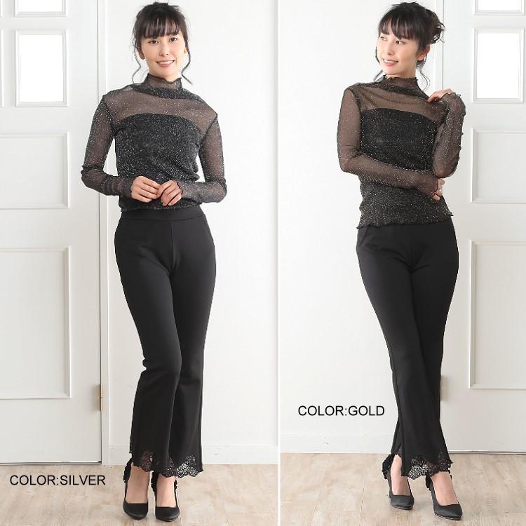 シースルートップス メロウシアーハイネックトップス ラメ入り