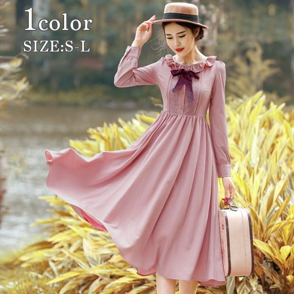 レトロ クラシック ワンピース 半袖 春夏 フレア ひざ下 ミディアム丈 エレガント リボン フリル ワンピース レディース メール便送料無料 J1846ba Love Girls 通販 Yahoo ショッピング