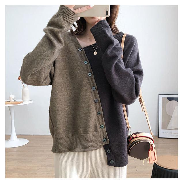 即納 ニットセーターレディース ニット トップス 掛け違い風ボタン バイカラーニット アシメ風 J2338ba Love Girls 通販 Yahoo ショッピング