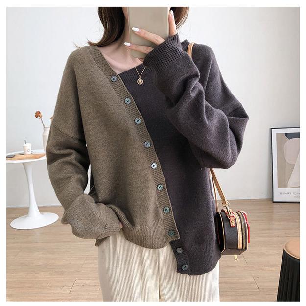 即納 ニットセーターレディース ニット トップス 掛け違い風ボタン バイカラーニット アシメ風 J2338ba Love Girls 通販 Yahoo ショッピング