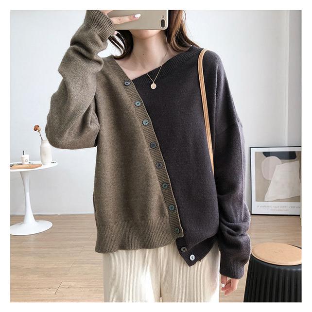 即納 ニットセーターレディース ニット トップス 掛け違い風ボタン バイカラーニット アシメ風 J2338ba Love Girls 通販 Yahoo ショッピング