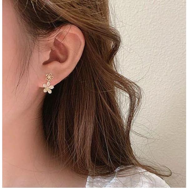 レディース アクセサリー ピアス フラワー チェック パール スクエア 
