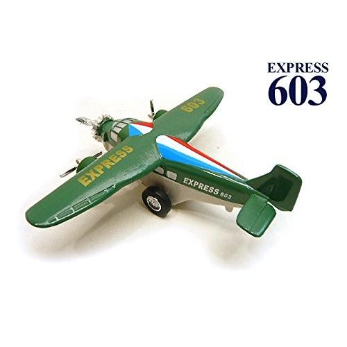 レトロなレシプロ三発旅客機 緑色 おもちゃ プルバック : ラブリー