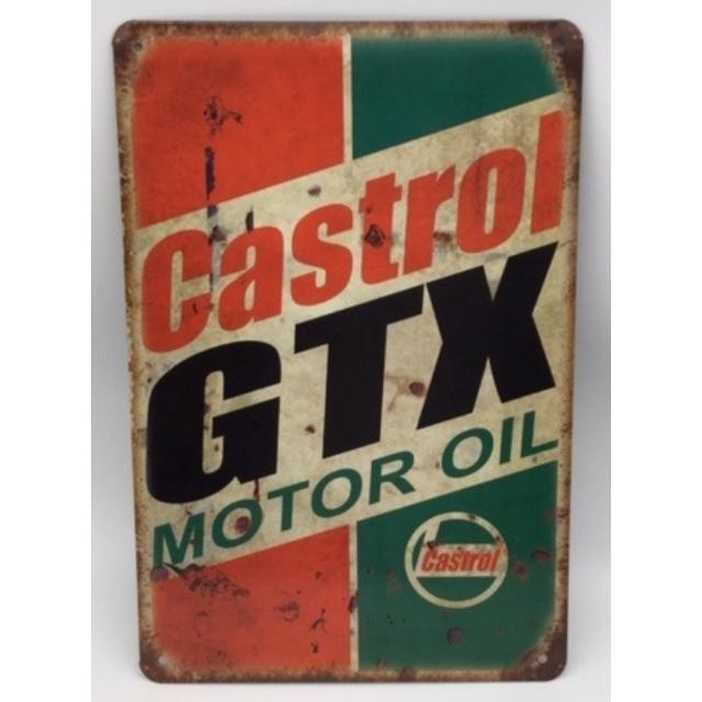 カストロール　看板　ビンテージ　castrol カストロール GTX 金属製 メタルサインプレート Castrol