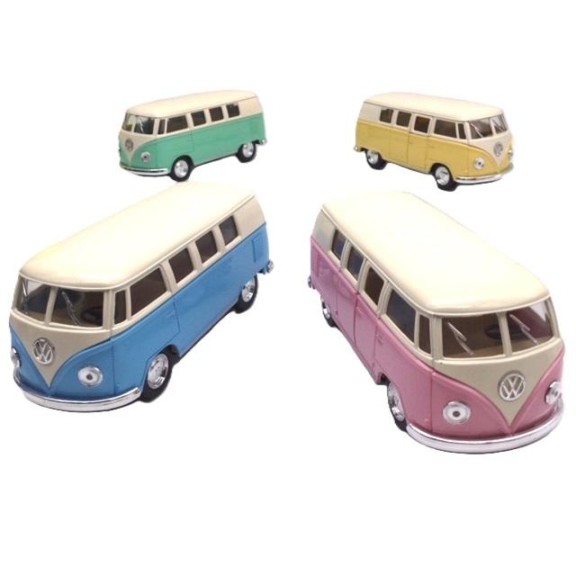 KinSMART ミニカー ブルー/グリーン 単品 1/32 ワーゲンバス パステル