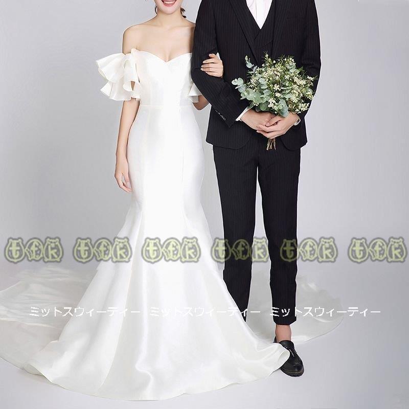 ウェディングドレス ロングドレス 結婚式 結婚式 オフショルダー マーメイドラインドレス ウエディングドレス ドレス ブライダル 二次会 花嫁 花嫁 後撮り エレガント サテン Loveminato 前撮り ホワイト Mtbd K2218 販売大特価