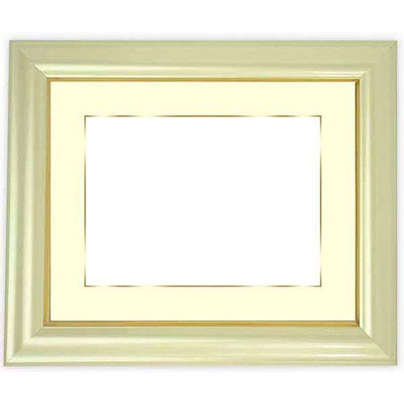 写真用額縁 工芸型/パールクリーム写真全紙(560×457mm) ガラス マット付(金色細縁付き) マット色:白
