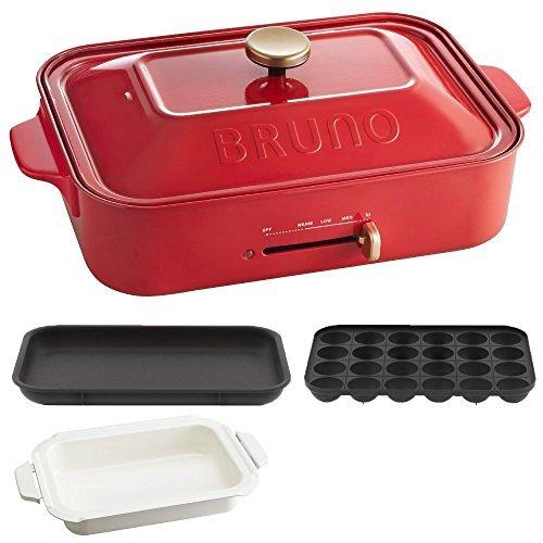 予約販売 本 Bruno レッド 2点セット コンパクトホットプレート セラミックコート鍋 Bruno キッチン家電
