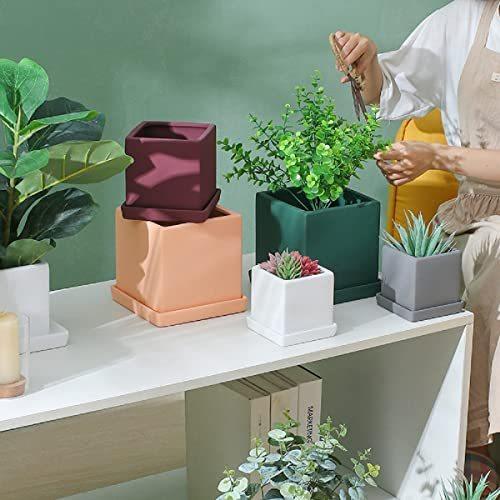 好きに 陶器 北欧 方形 おしゃれ 鉢カバー 陶器鉢 植木鉢 プランター 鉢 おしゃれ 方形 グリーン 金色の皿 シンプル セメント 観葉植物 底穴 受け皿 15cm 植木鉢 Www We Job Com