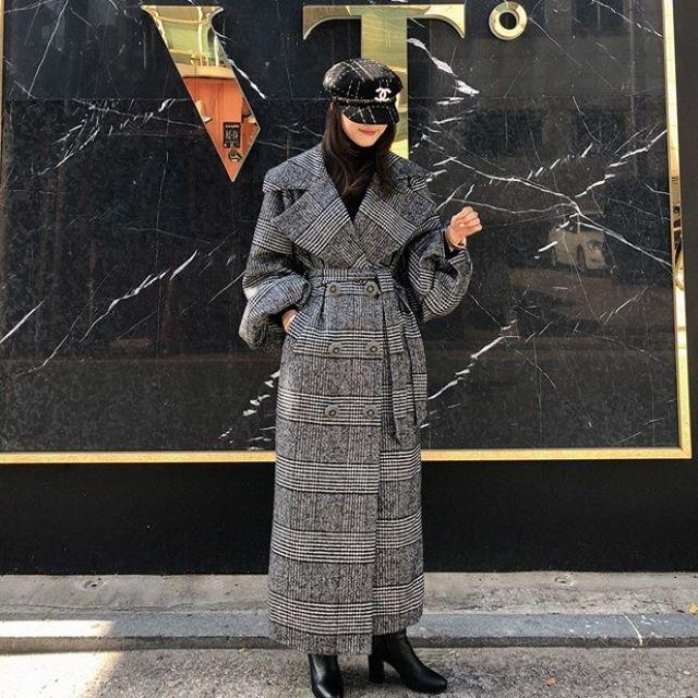 チェスターコートレディース ロングコート グレンチェック 千鳥柄