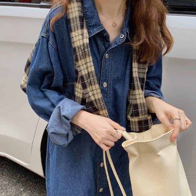 デニム シャツ ワンピース 40代 ロング レディース 大きいサイズ 長袖