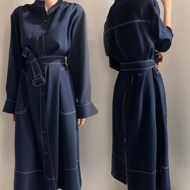 ドレス ワンピース レディース きれいめ ロング シャツ ステッチ