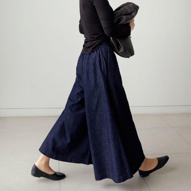 デニム ワイドパンツ ルック レディース ジーンズ ガウチョ ボトムス おしゃれ 大きいサイズ ネイビー 太め カジュアル 九分丈 春 夏 秋 冬 20代 30代 40代 | ブランド登録なし | 12