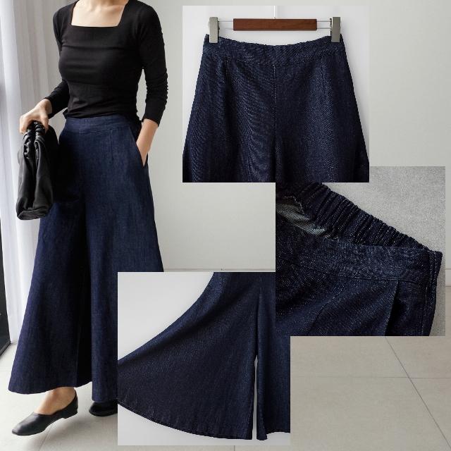 デニム ワイドパンツ ルック レディース ジーンズ ガウチョ ボトムス おしゃれ 大きいサイズ ネイビー 太め カジュアル 九分丈 春 夏 秋 冬 20代 30代 40代 | ブランド登録なし | 15