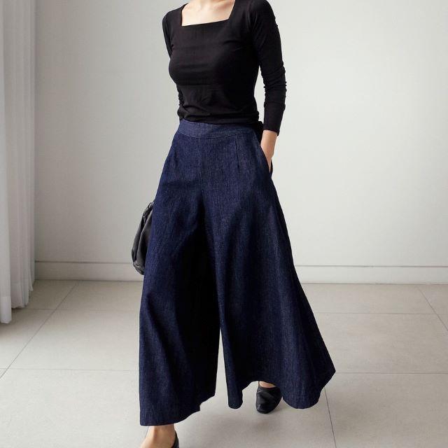 デニム ワイドパンツ ルック レディース ジーンズ ガウチョ ボトムス おしゃれ 大きいサイズ ネイビー 太め カジュアル 九分丈 春 夏 秋 冬 20代 30代 40代 | ブランド登録なし | 09