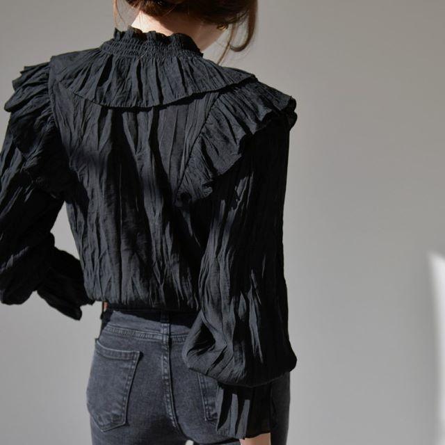 シャツ ブラウス レディース 長袖 オフィス Vネック フリル フレア 立ち襟 おしゃれ 上品 薄手 ベージュ 黒 無地 大きいサイズ 春 夏 秋 冬 20代 30代 40代 | ブランド登録なし | 10