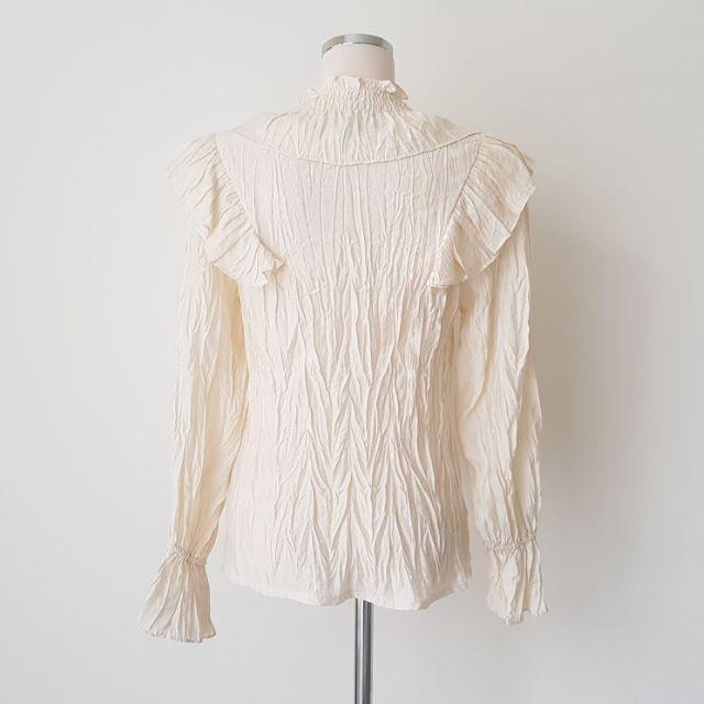 シャツ ブラウス レディース 長袖 オフィス Vネック フリル フレア 立ち襟 おしゃれ 上品 薄手 ベージュ 黒 無地 大きいサイズ 春 夏 秋 冬 20代 30代 40代 | ブランド登録なし | 19