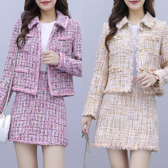 セットアップ レディース スカート ジャケット ツイード フォーマル 入学式 ママ きれいめ タイトスカートミニ丈 大きいサイズ | ブランド登録なし | 14