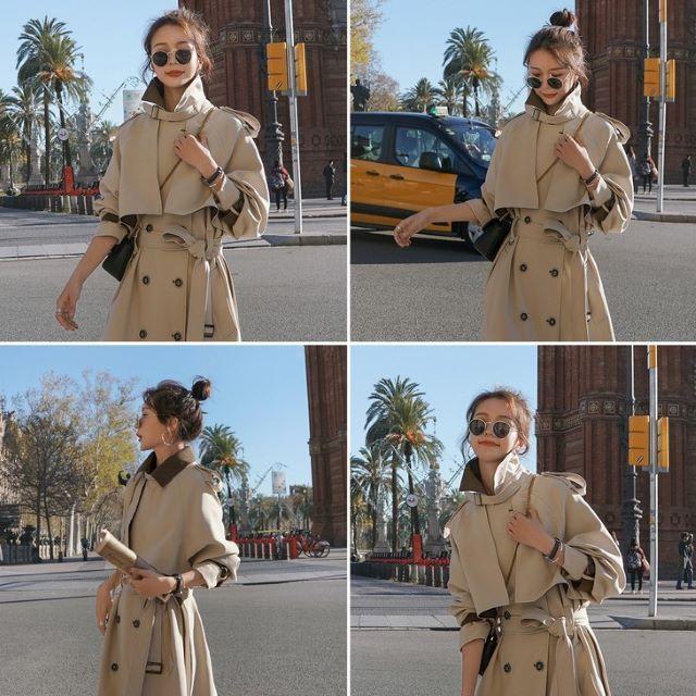 トレンチコート レディース スプリングコート チェスターコート 大きいサイズ アウター バイカラー ダブル おしゃれ きれいめ ベルト付き 春 秋 20代 30代 40代 | ブランド登録なし | 17