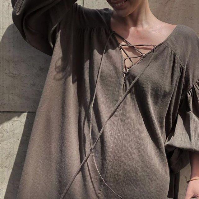 ロングワンピース レディース 夏 きれいめ カジュアル 長袖 コットン マキシ aライン Vネック 大きいサイズ 20代 30代 40代 50代 | ブランド登録なし | 07