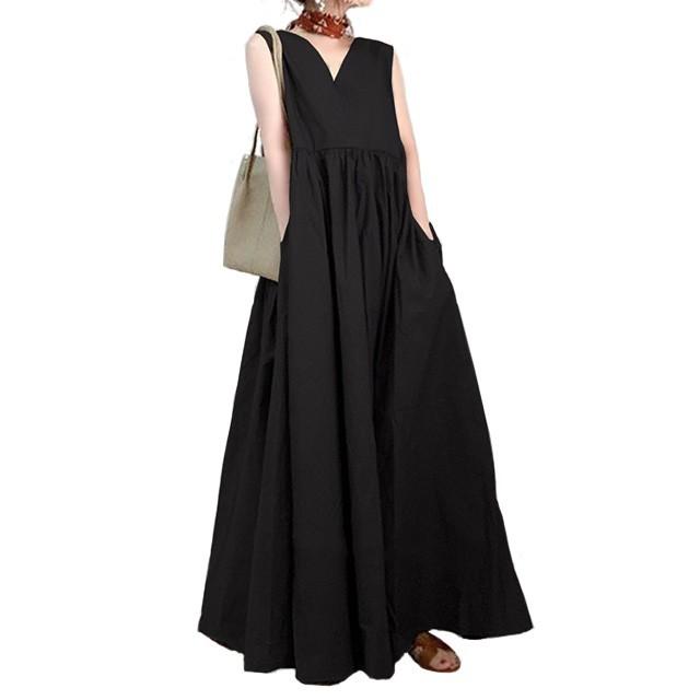 ワンピース レディース 40代 50代 夏 ロング 2way マキシ丈 Vネック 無地 ノースリーブ コットン Aライン ゆったり きれいめ 韓国風 | ブランド登録なし | 12