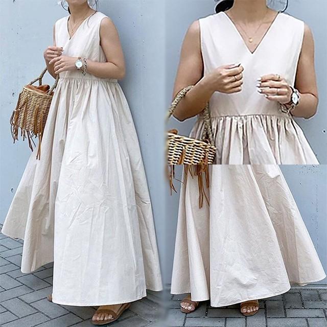 ワンピース レディース 40代 50代 夏 ロング 2way マキシ丈 Vネック 無地 ノースリーブ コットン Aライン ゆったり きれいめ 韓国風 | ブランド登録なし | 09