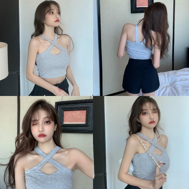 タンクトップ レディース スポーツ おしゃれ キャミソール インナー 大きいサイズ 3色 ショートVネック 無地 トップス ダンス 40代 | ブランド登録なし | 14