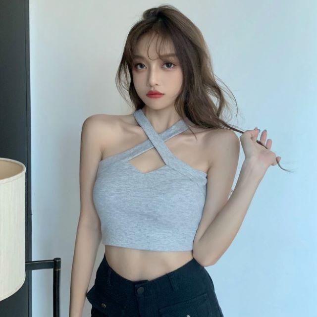 タンクトップ レディース スポーツ おしゃれ キャミソール インナー 大きいサイズ 3色 ショートVネック 無地 トップス ダンス 40代 | ブランド登録なし | 02