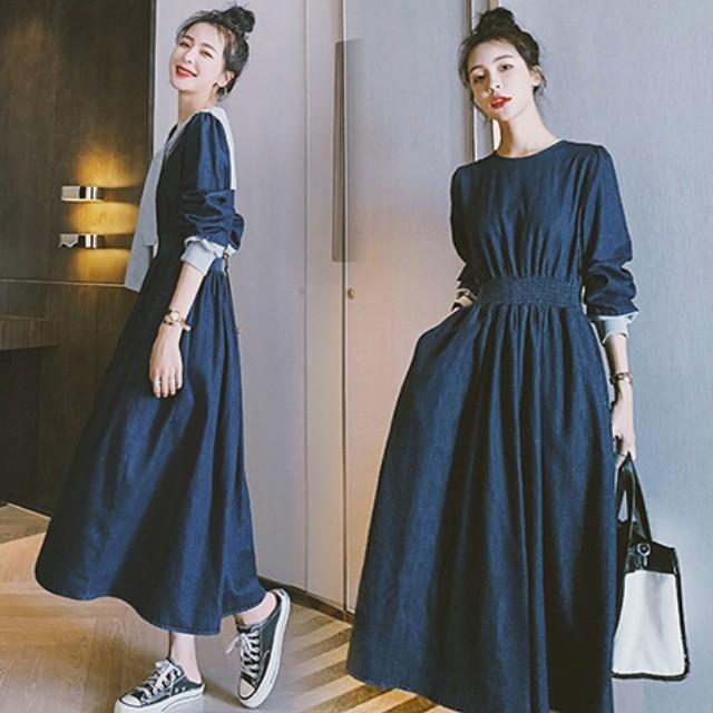 デニムワンピース レディース 40代 ロング マキシ チュニック 長袖 ゆったり 大きいサイズ 体型カバー セーラーカラー 異素材 韓国風 | ブランド登録なし | 07