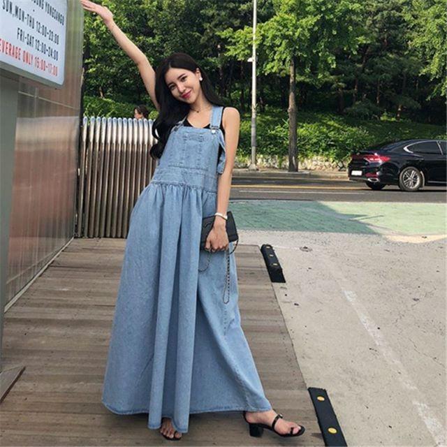 デニムサロペット オーバーオール レディース ロングワンピース マキシ ジャンパースカート ポケット付き ゆったり 体型カバー 着痩せ | ブランド登録なし | 03