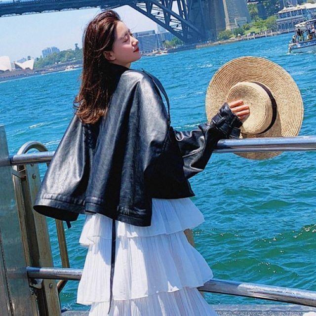 ライダースジャケット レディース フェイクレザー ビッグシルエット