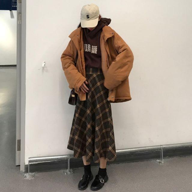 スカート 秋冬 40代 ロングスカート チェック柄 フレアスカート