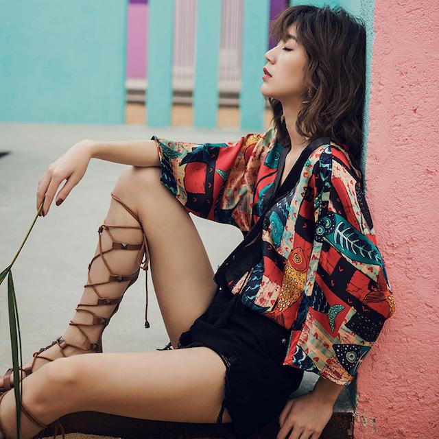 シャツ ブラウス レディース 春 夏 Vネック 七分袖 ゆったり トップス ボタニカル柄 総柄 派手 カラフル おしゃれ 20代 30代 40代 | ブランド登録なし | 06