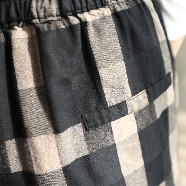 サルエルパンツ レディース ロング 春 夏 秋 黒 ボトムス ウエストゴム ゆったり 大きいサイズ チェック柄 コットン リネン | ブランド登録なし | 10