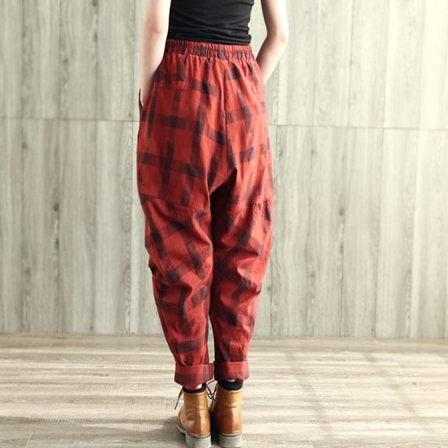 サルエルパンツ レディース ロング 春 夏 秋 黒 ボトムス ウエストゴム ゆったり 大きいサイズ チェック柄 コットン リネン | ブランド登録なし | 07