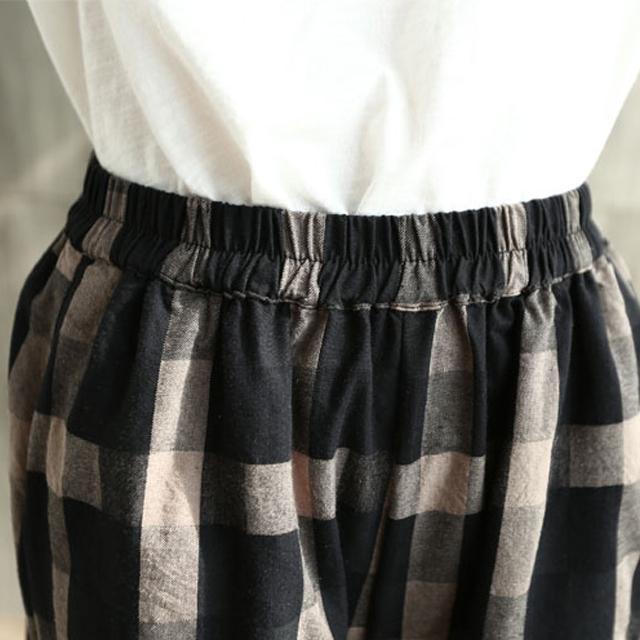 サルエルパンツ レディース ロング 春 夏 秋 黒 ボトムス ウエストゴム ゆったり 大きいサイズ チェック柄 コットン リネン | ブランド登録なし | 08