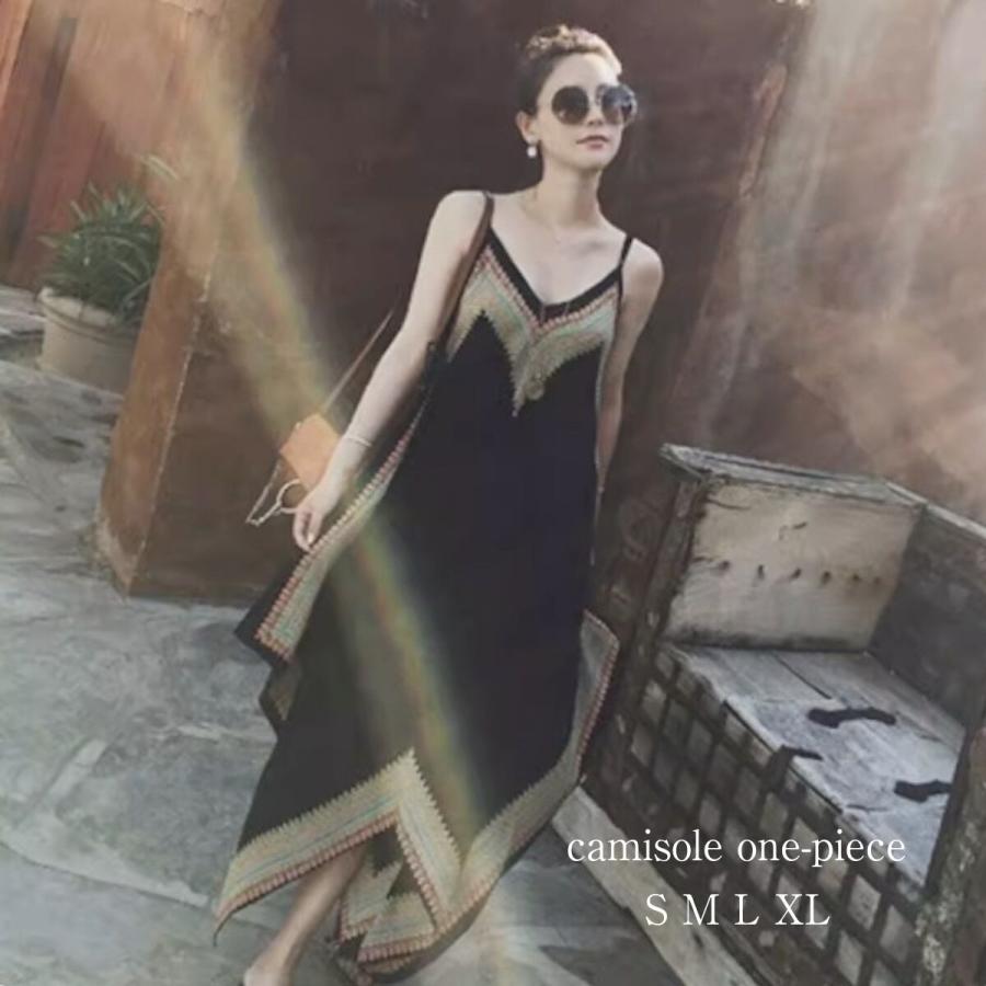 キャミソールワンピ レディース ゆったり 春夏 Vネック ロングワンピース キャミワンピリゾートワンピース 海旅行 セクシー S M L XL | ブランド登録なし