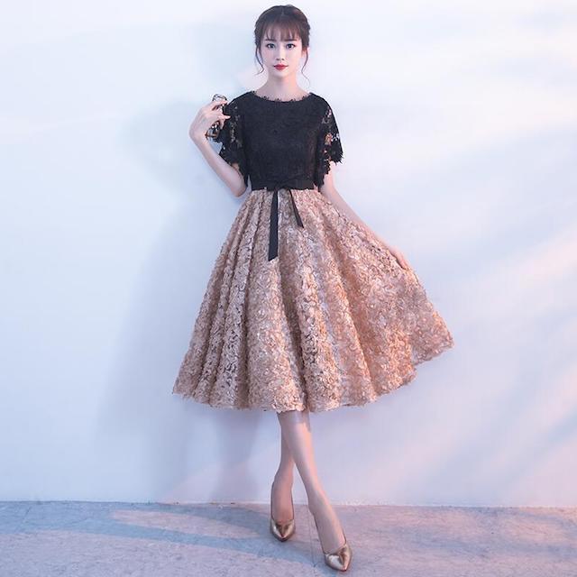 パーティドレス 結婚式 レディース 20代 30代 半袖 花柄 刺繍 レース ひざ丈 大きいサイズ Aライン 春 夏 秋 冬 きれいめ