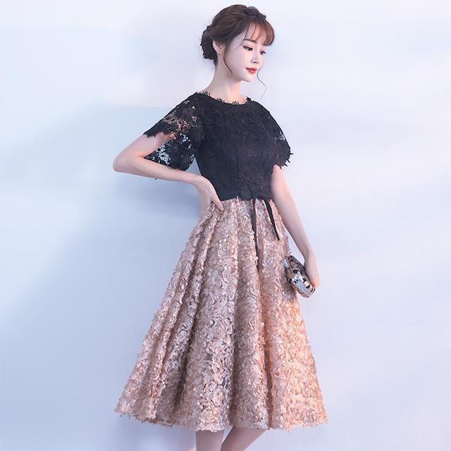 パーティドレス 結婚式 レディース 20代 30代 半袖 花柄 刺繍 レース ひざ丈 大きいサイズ Aライン 春 夏 秋 冬 きれいめ