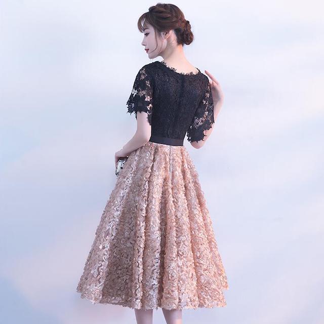 パーティドレス 結婚式 レディース 20代 30代 半袖 花柄 刺繍 レース ひざ丈 大きいサイズ Aライン 春 夏 秋 冬 きれいめ