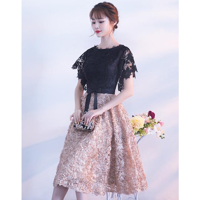 パーティドレス 結婚式 レディース 20代 30代 半袖 花柄 刺繍 レース ひざ丈 大きいサイズ Aライン 春 夏 秋 冬 きれいめ