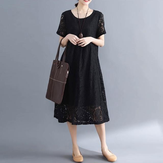 ワンピース 総レース レディース ロング 半袖 シースルー袖 結婚式 二次会 フォーマル 20代 30代 40代 黒 送料無料 | ブランド登録なし | 17